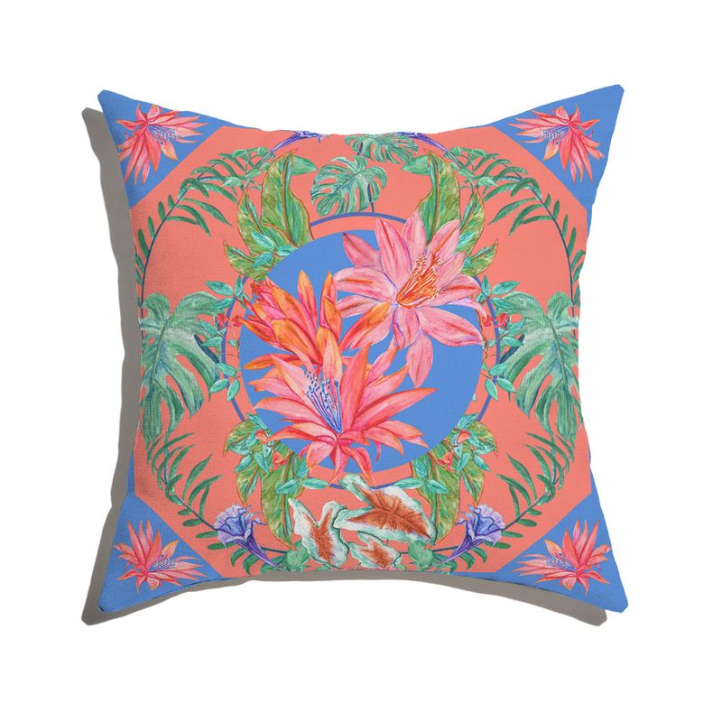 Capa-de-Almofada-Tropicana-Floral-I-Azul-e-Rosa