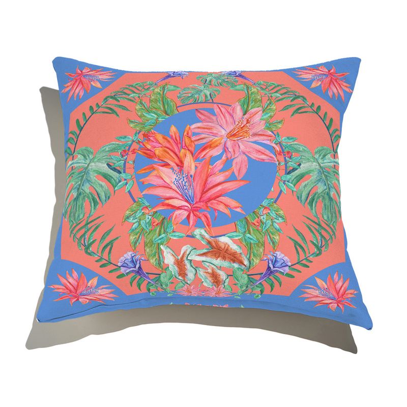 Capa-de-Almofada-Tropicana-Floral-I-Azul-e-Rosa