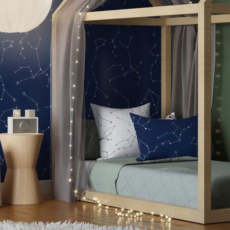 Capa de Almofada Constelações Branco e Azul Marinho