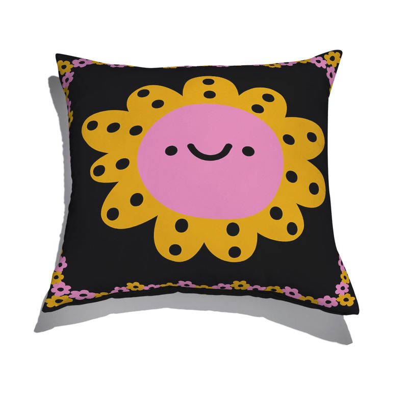 Capa-de-Almofada-Flower-Power-II-Preto-e-Rosa