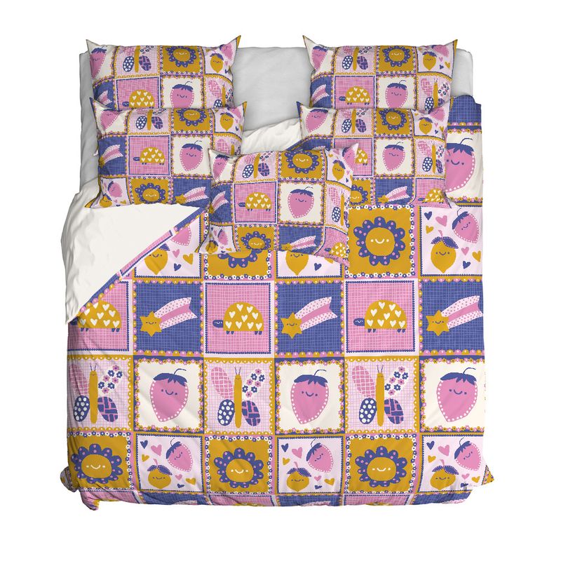 Capa-de-Edredom-Flower-Power-II-Amarelo-e-Rosa