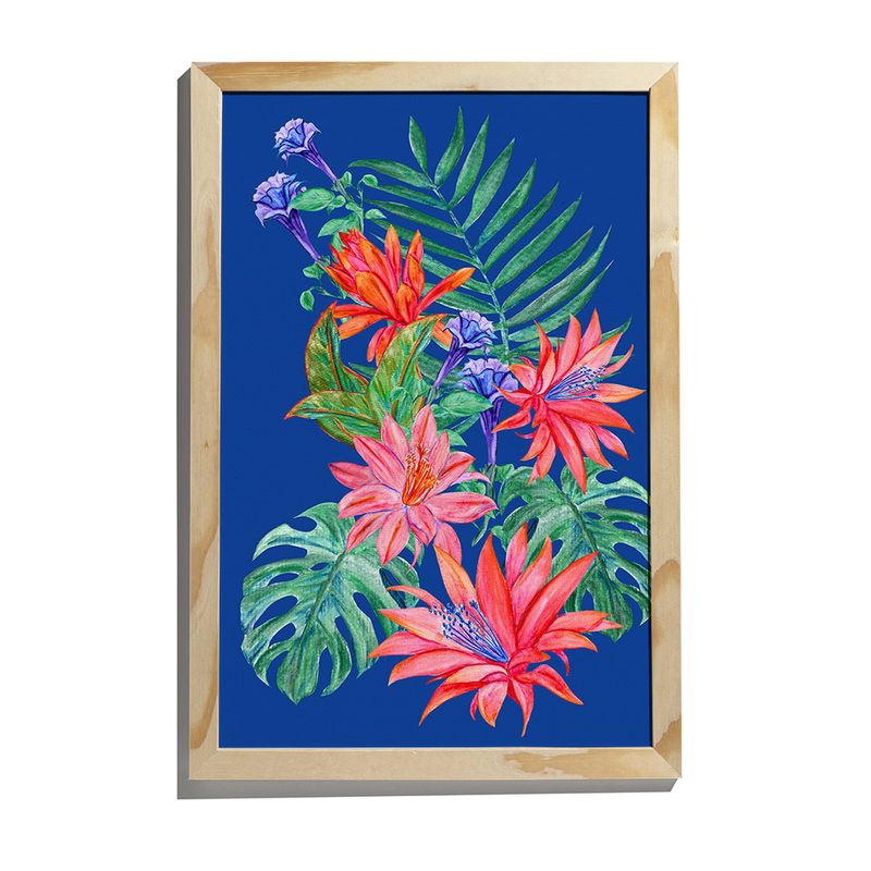 Quadro-Tropicana-Floral-Azul-e-Rosa