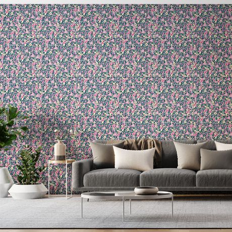 Papel de Parede Vinílico Clássico Moderno Floral Preto e Rosa