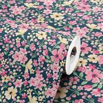 Papel-de-Parede-Vinilico-Classico-Moderno-Floral-Preto-e-Rosa