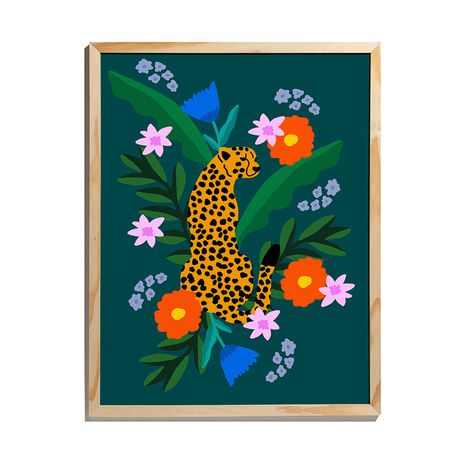 Quadro Arranjo Leopard Pose Verde e Amarelo