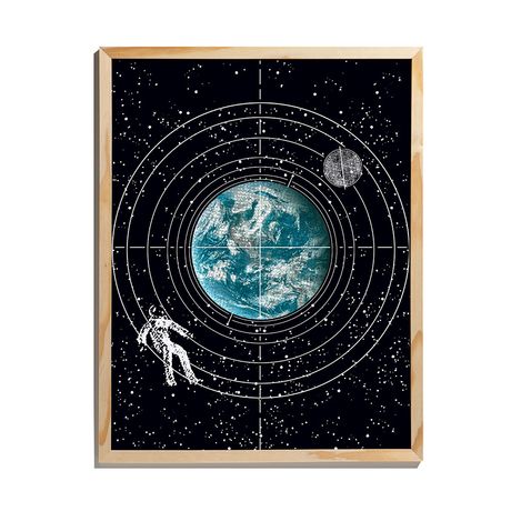 Quadro Terra e Astronauta Preto e Azul