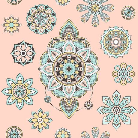 Papel de Parede Vinilizado Mandala Rosa e Azul