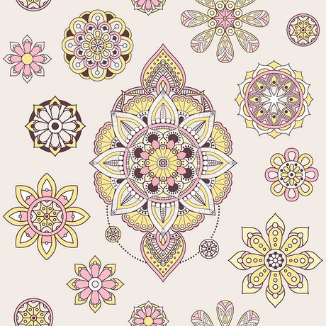 Papel de Parede Vinilizado Mandala Cinza e Rosa