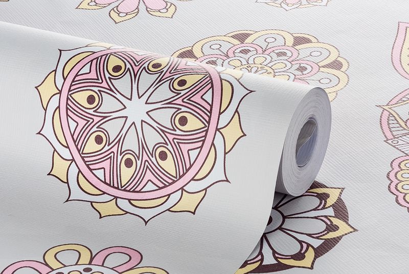 Papel-de-Parede-Vinilizado-Mandala-Cinza-e-Rosa