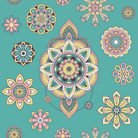 Papel de Parede Vinilizado Mandala Verde e Amarelo