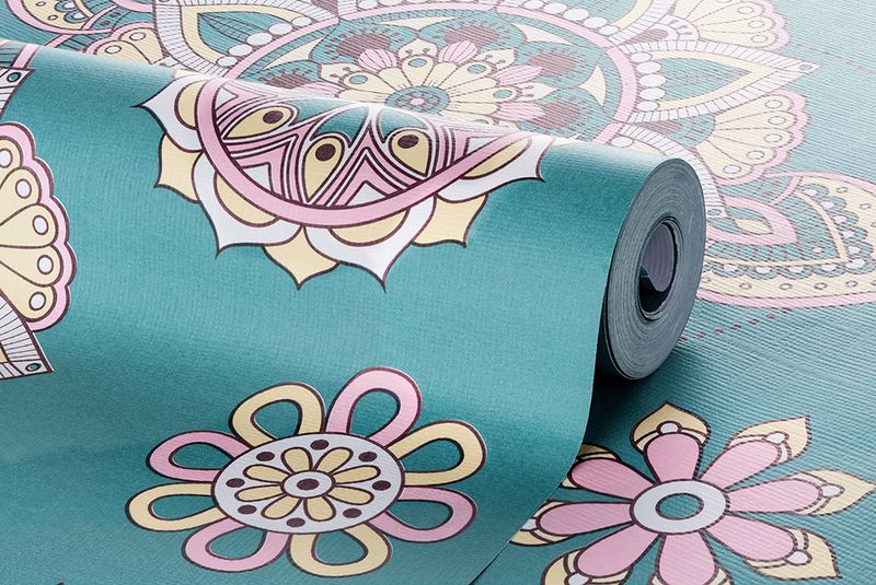 Papel-de-Parede-Vinilizado-Mandala-Verde-e-Amarelo