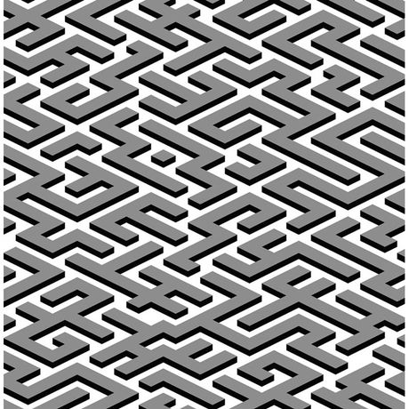 Papel de Parede Vinílico Geométrico Labirinto Cinza e Preto