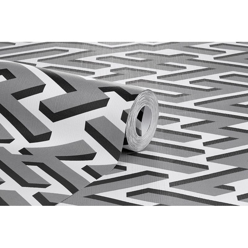 Papel-de-Parede-Vinilico-Geometrico-Labirinto-Cinza-e-Preto