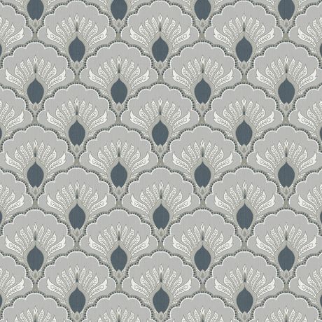Papel de Parede Arabesco Texturizado Cinza e Azul