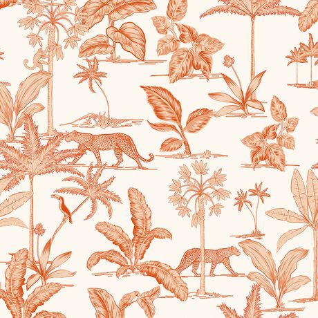 Papel de Parede Toile de Jouy Selva Laranja