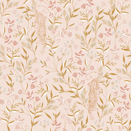 Papel de Parede Tigresa Bege e Rosa