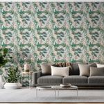 Papel-de-Parede-Vinilico-Selva-com-Cacatuas-II-Verde-e-Branco