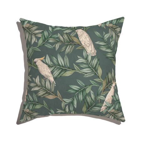Almofada de Chão Quadrada Selva com Cacatuas Verde e Branco