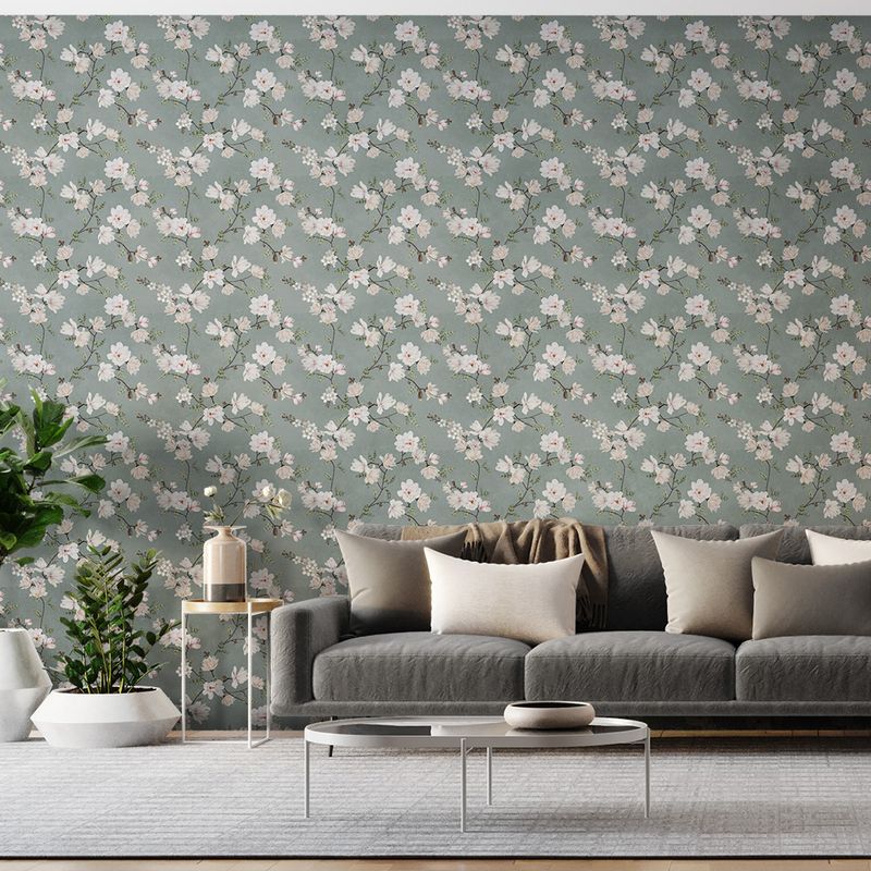 Papel-de-Parede-Vinilico-Flores-na-Selva-Verde-e-Branco