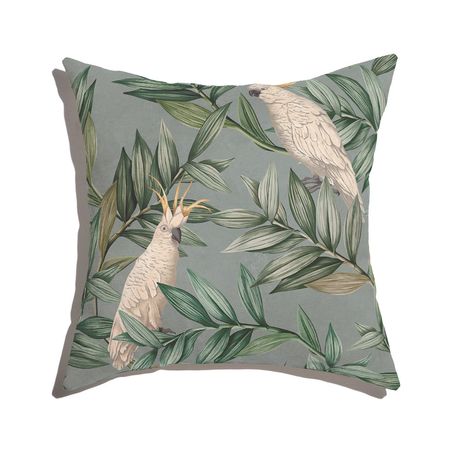 Capa de Almofada Selva com Cacatuas III Verde e Branco