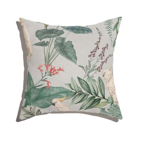 Capa de Almofada Selva com Cacatuas I Verde e Branco