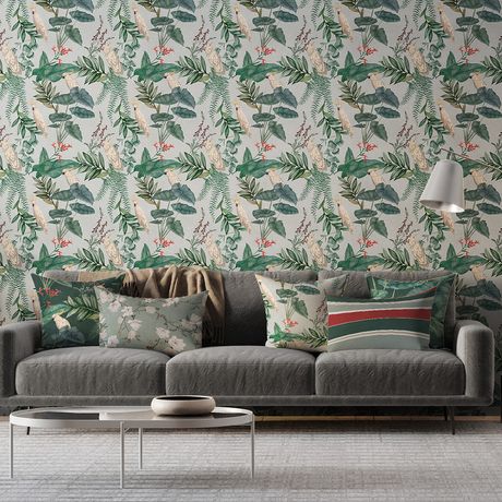 Capa de Almofada Selva com Cacatuas I Verde e Branco