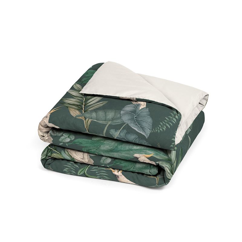 Capa-de-Edredom-Selva-com-Cacatuas-II-Verde-e-Branco