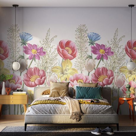 Painel de Parede Flores Felizes I Rosa e Bege