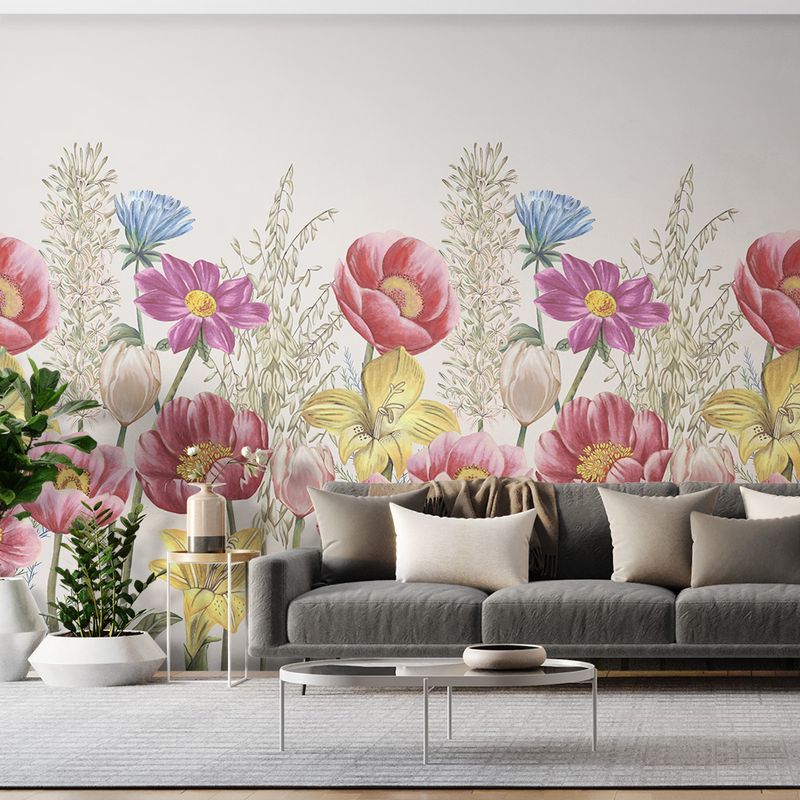 Painel-de-Parede-Flores-Felizes-I-Rosa-e-Bege