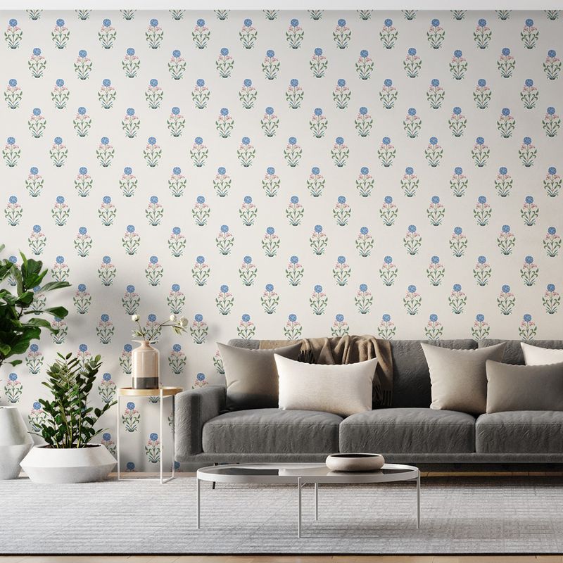 Papel-de-Parede-Vinilico-Flores-Felizes-Azul-e-Bege