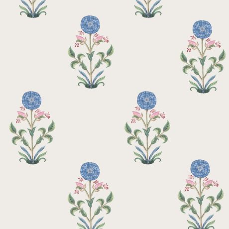 Papel de Parede Vinílico Flores Felizes Azul e Bege