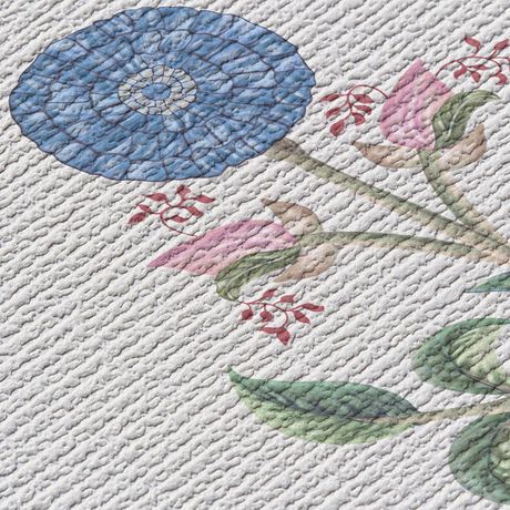 Papel de Parede Vinílico Flores Felizes Azul e Bege