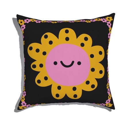 Capa de Almofada Flower Power II Preto e Rosa