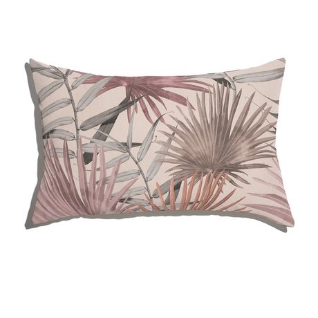 Capa de Almofada Folhagens Leque Tropical Rosa e Bege
